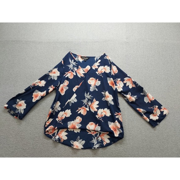Justify Tops - Justify Women‎ Tunic Top M Navy Blue Floral V Neck Long Sleeve Summer Bohemian